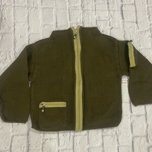 PURE Handknit Full Zip Chunky Knit Sweater Sz Medium Green Boho Chic Eclectic